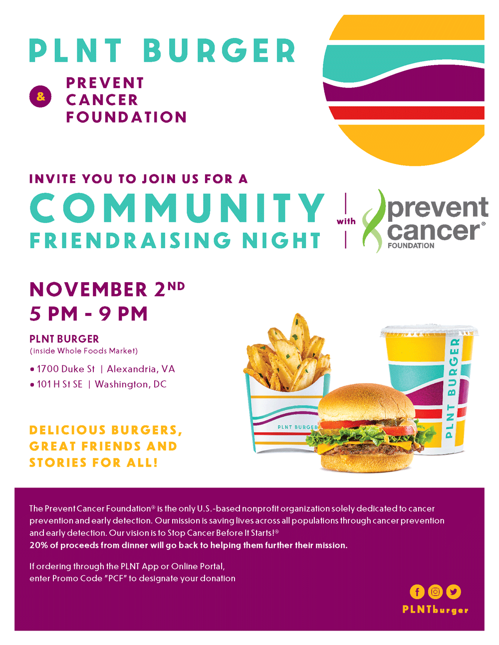 PLNT Burger & Prevent Cancer Foundation Community Friendraising Night