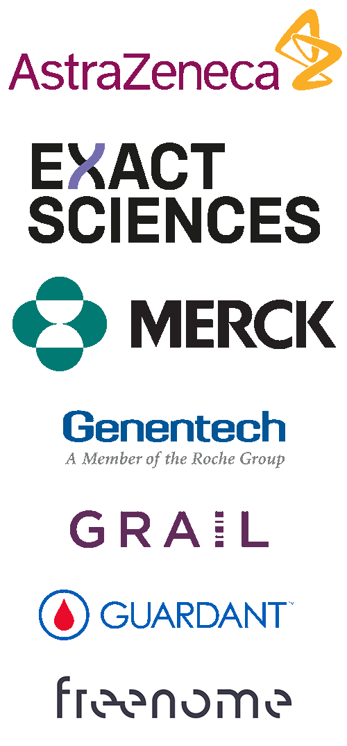Logos are sponsors are as follows: AstraZeneca, Exact Sciences, Merck, Genentech, Grail, Guardant and Freenome